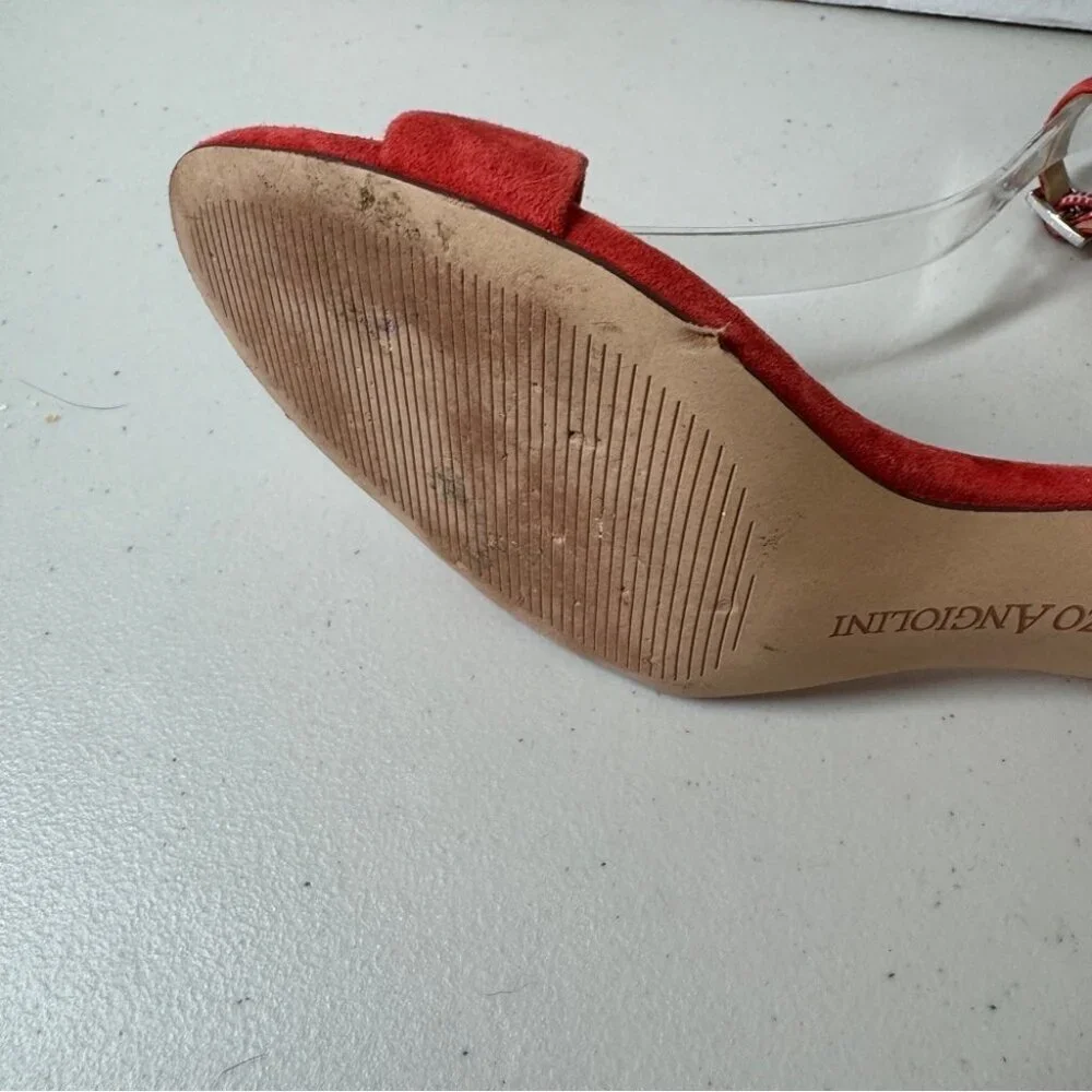 Enzo Angiolini Women’s Red Ankle Strap Open Toe Heels Size 7 1/2B Formal Party